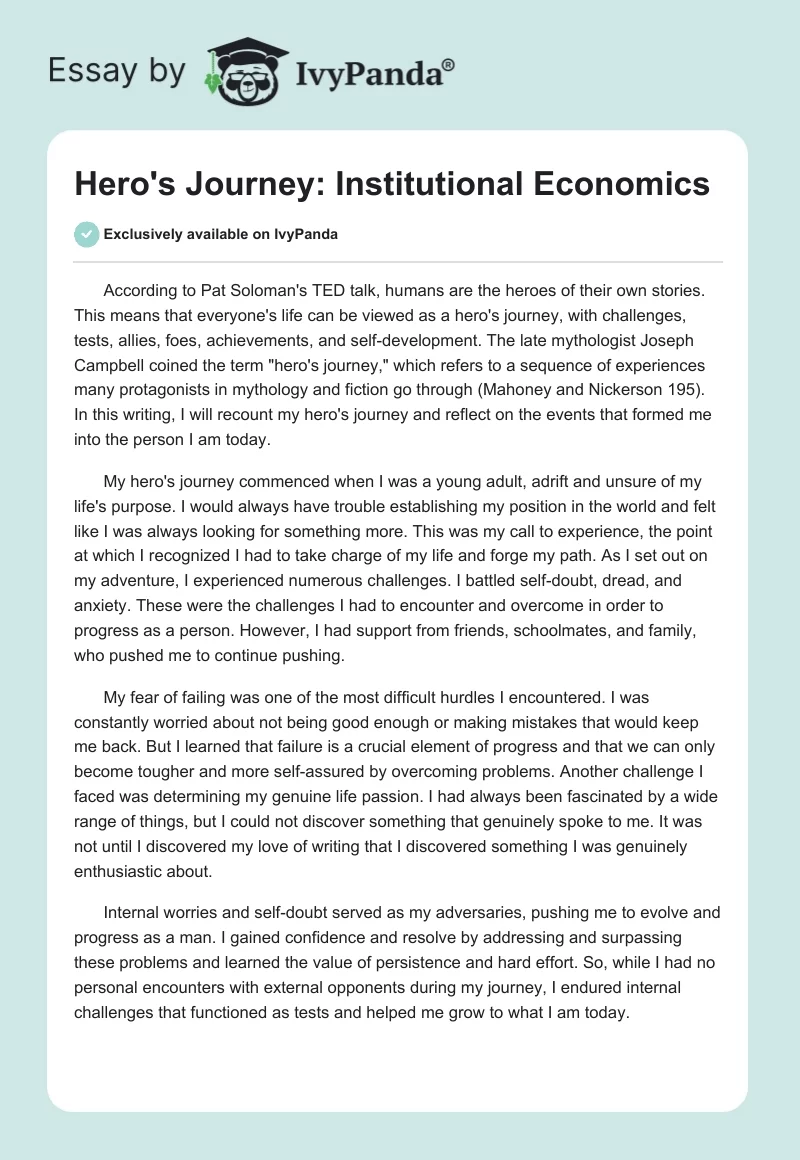 Hero's Journey: Institutional Economics. Page 1