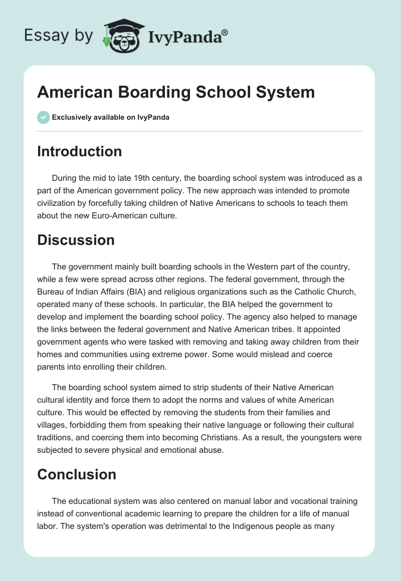 American Boarding School System. Page 1