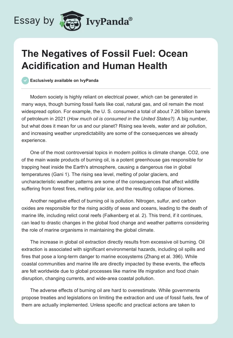 The Negatives of Fossil Fuel: Ocean Acidification and Human Health. Page 1