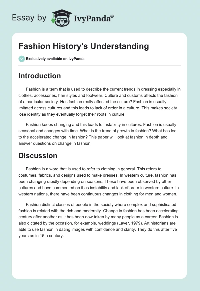 Fashion History's Understanding. Page 1