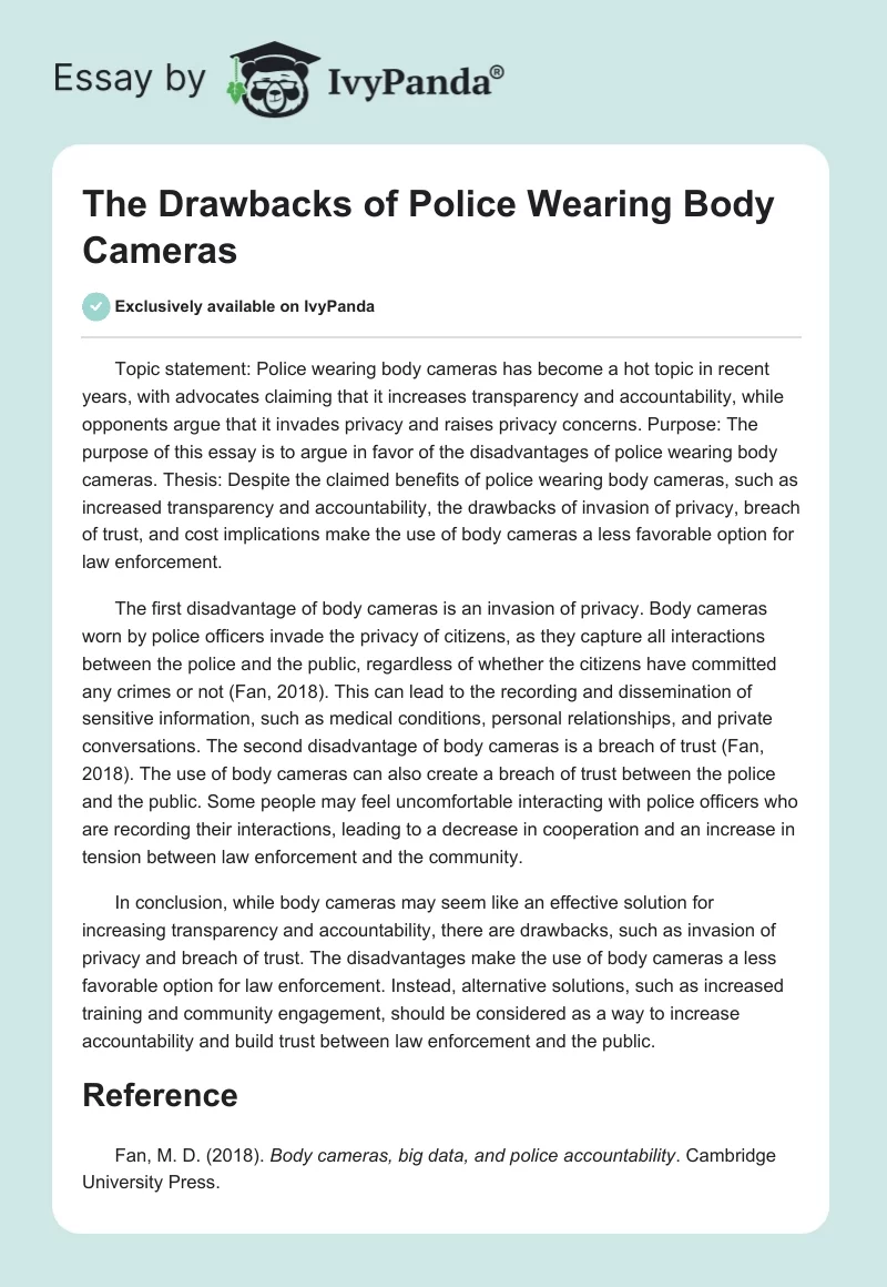 The Drawbacks of Police Wearing Body Cameras. Page 1