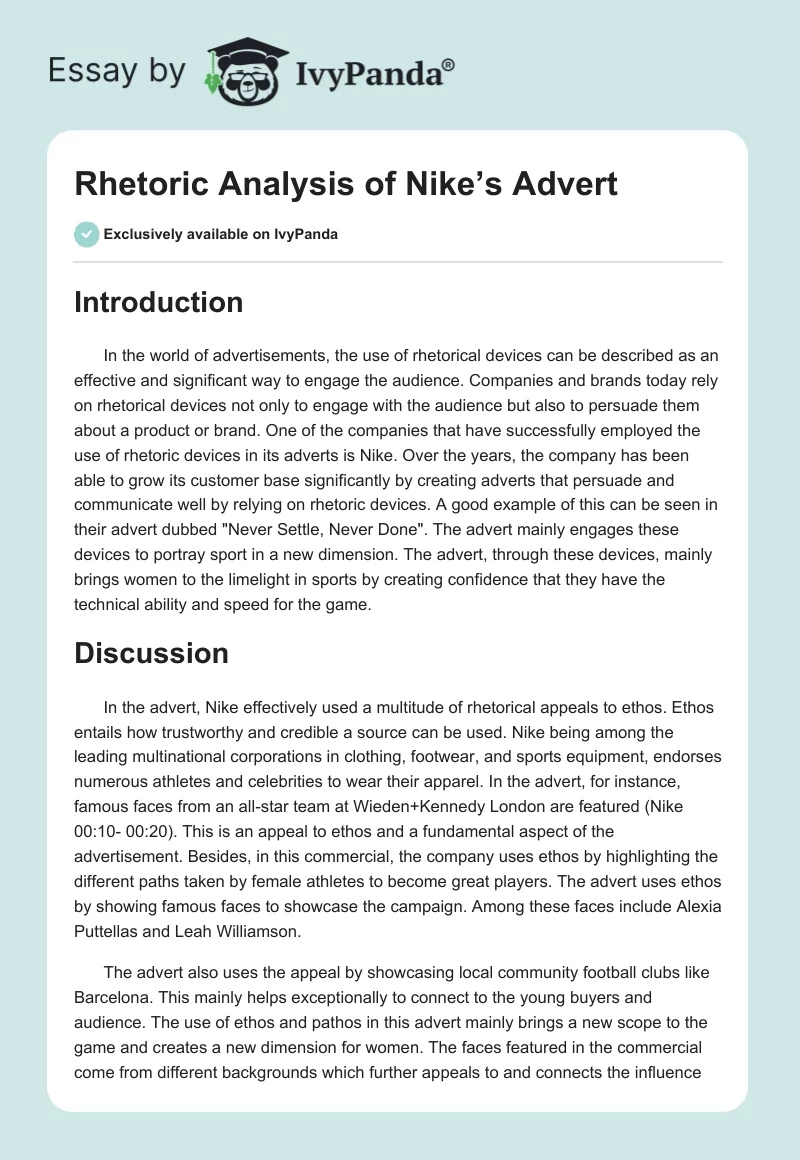 Rhetoric Analysis of Nike’s Advert. Page 1