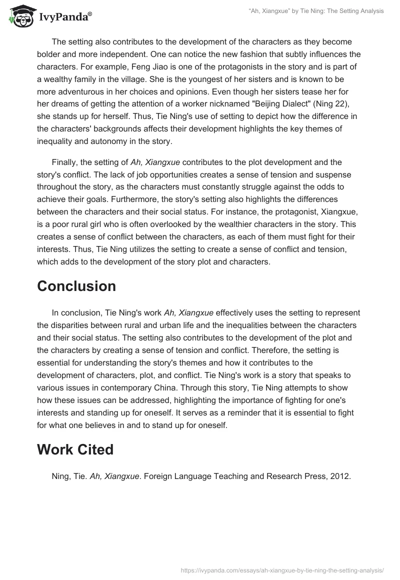 “Ah, Xiangxue” by Tie Ning: The Setting Analysis. Page 2