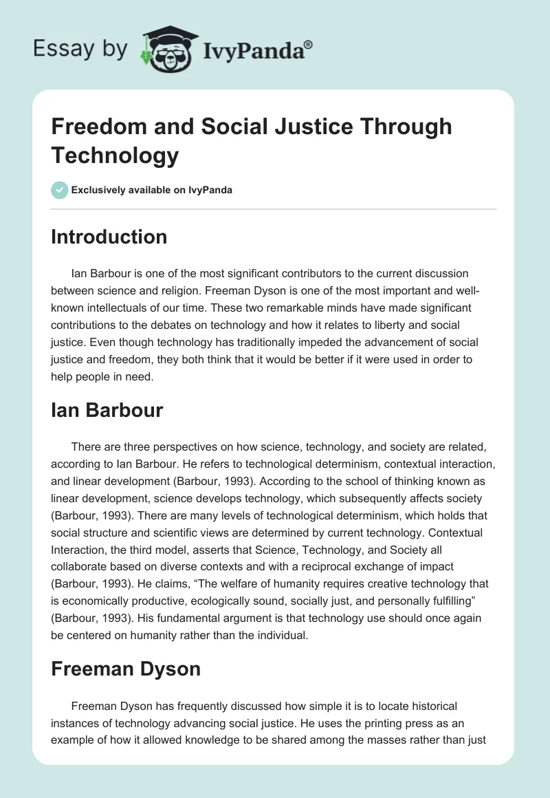 Freedom and Social Justice Through Technology. Page 1