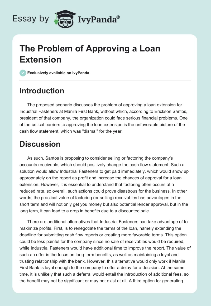 The Problem of Approving a Loan Extension. Page 1