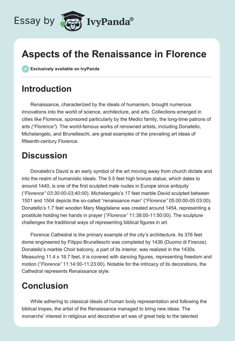 Aspects of the Renaissance in Florence. Page 1
