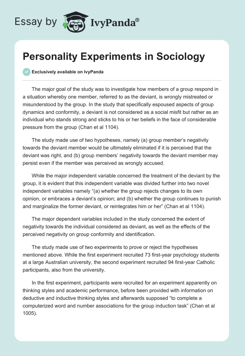 Personality Experiments in Sociology. Page 1
