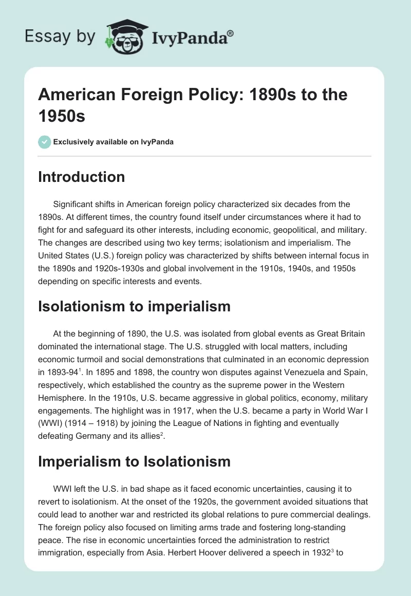 American Foreign Policy: 1890s to the 1950s. Page 1