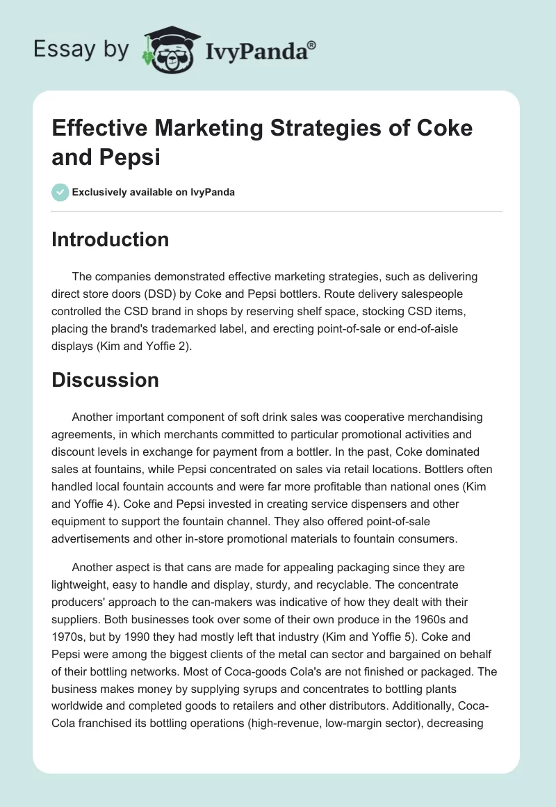 Effective Marketing Strategies of Coke and Pepsi. Page 1