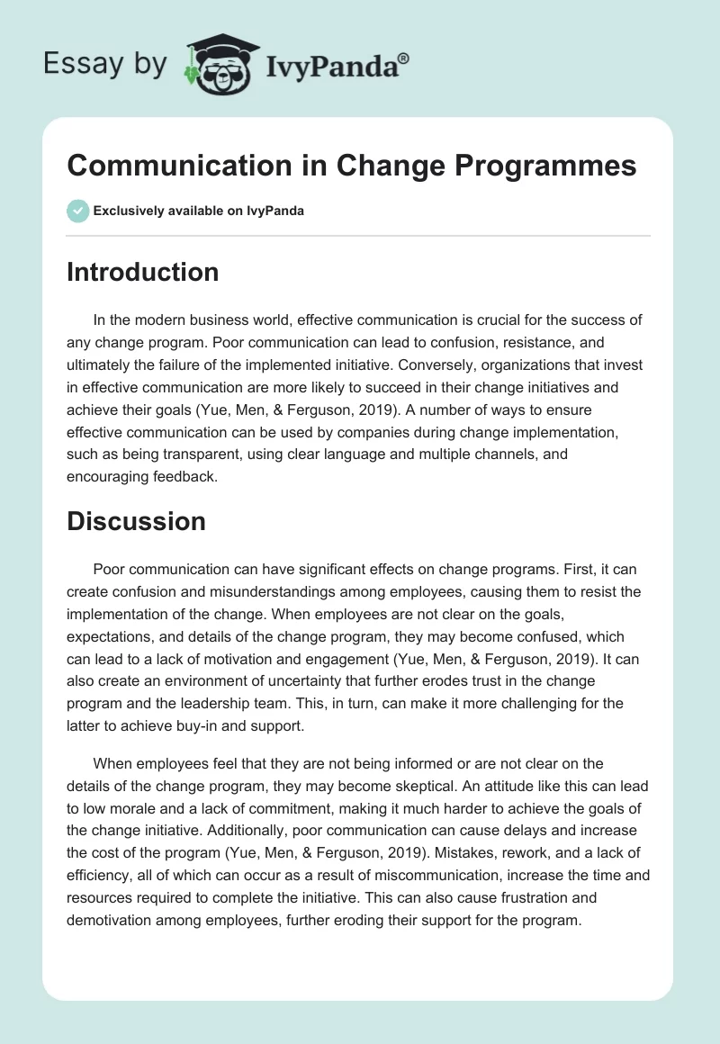 Communication in Change Programmes. Page 1