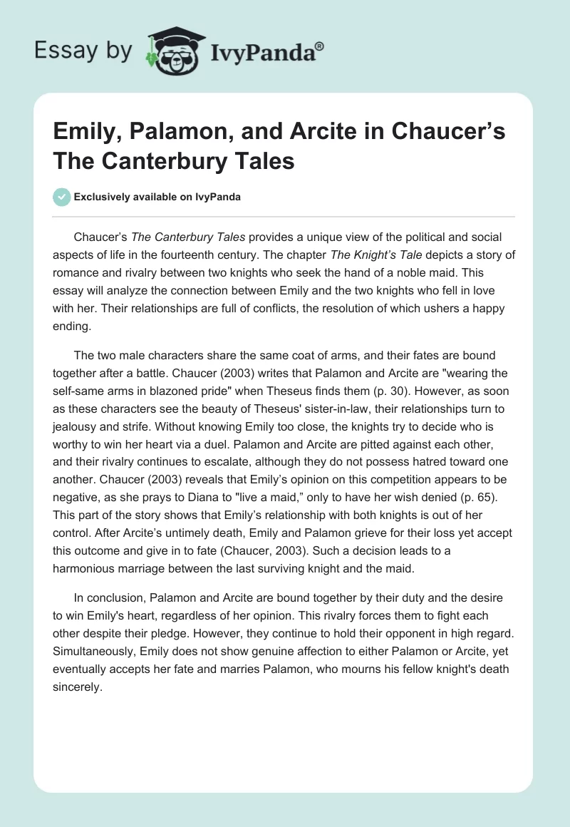 Emily, Palamon, and Arcite in Chaucer’s The Canterbury Tales. Page 1
