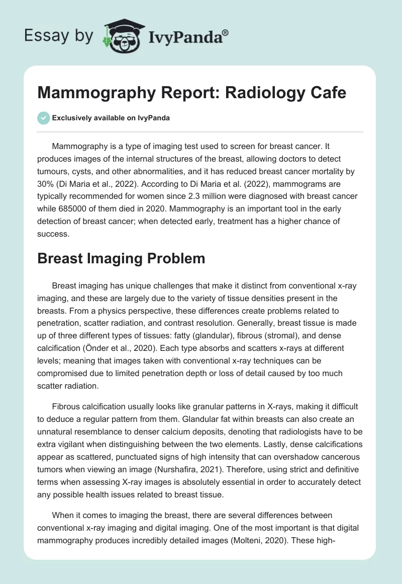 Mammography Report: Radiology Cafe. Page 1