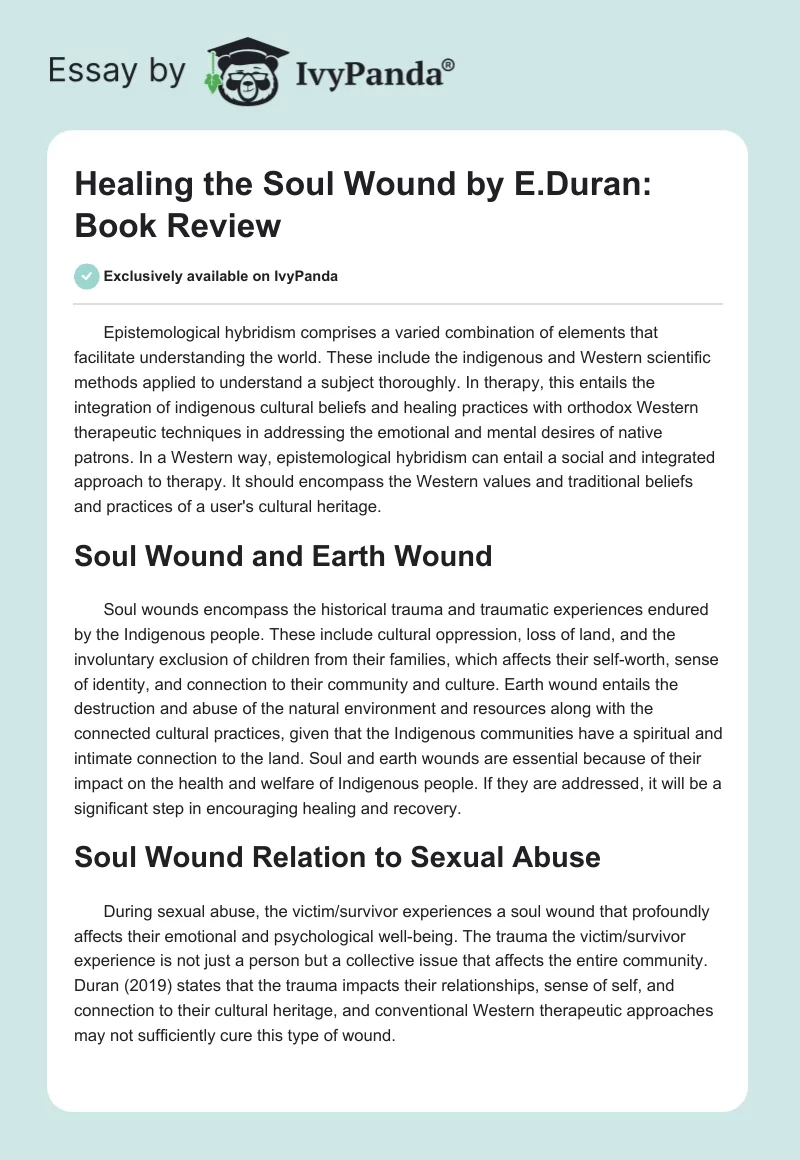 "Healing the Soul Wound" by E.Duran: Book Review. Page 1
