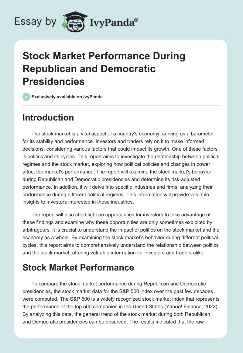 Stock Market Performance During Republican and Democratic Presidencies. Page 1