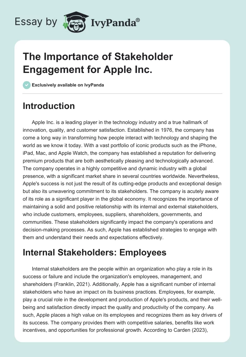 The Importance of Stakeholder Engagement for Apple Inc.. Page 1