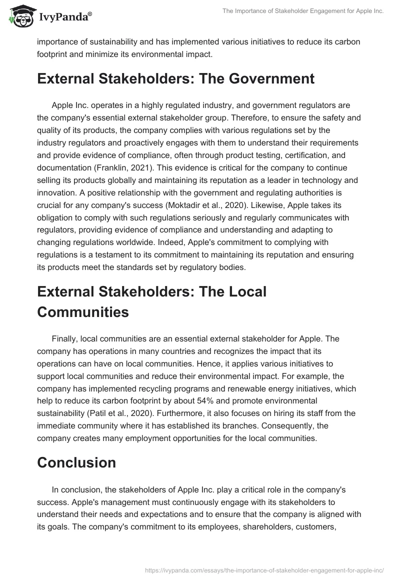 The Importance of Stakeholder Engagement for Apple Inc.. Page 3