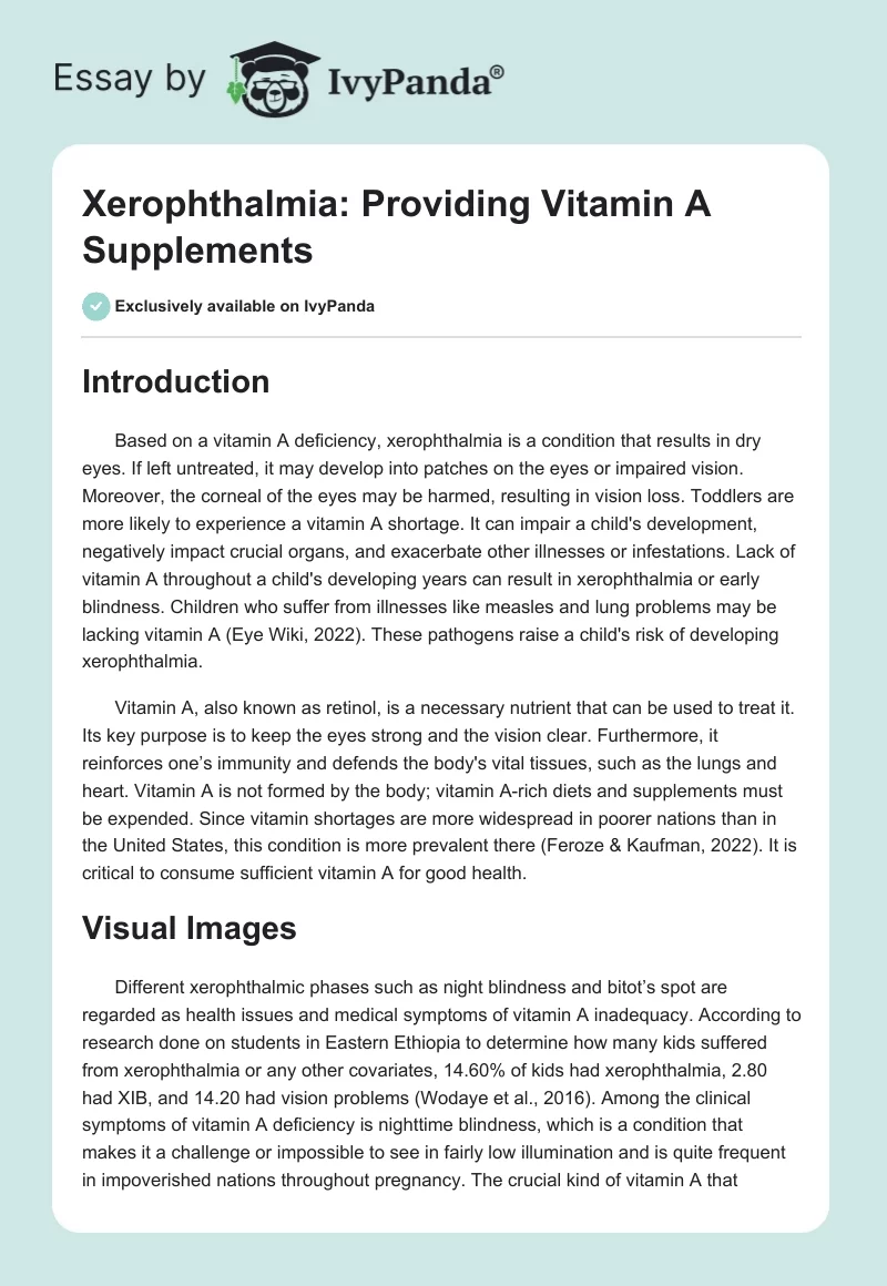 Xerophthalmia: Providing Vitamin A Supplements. Page 1