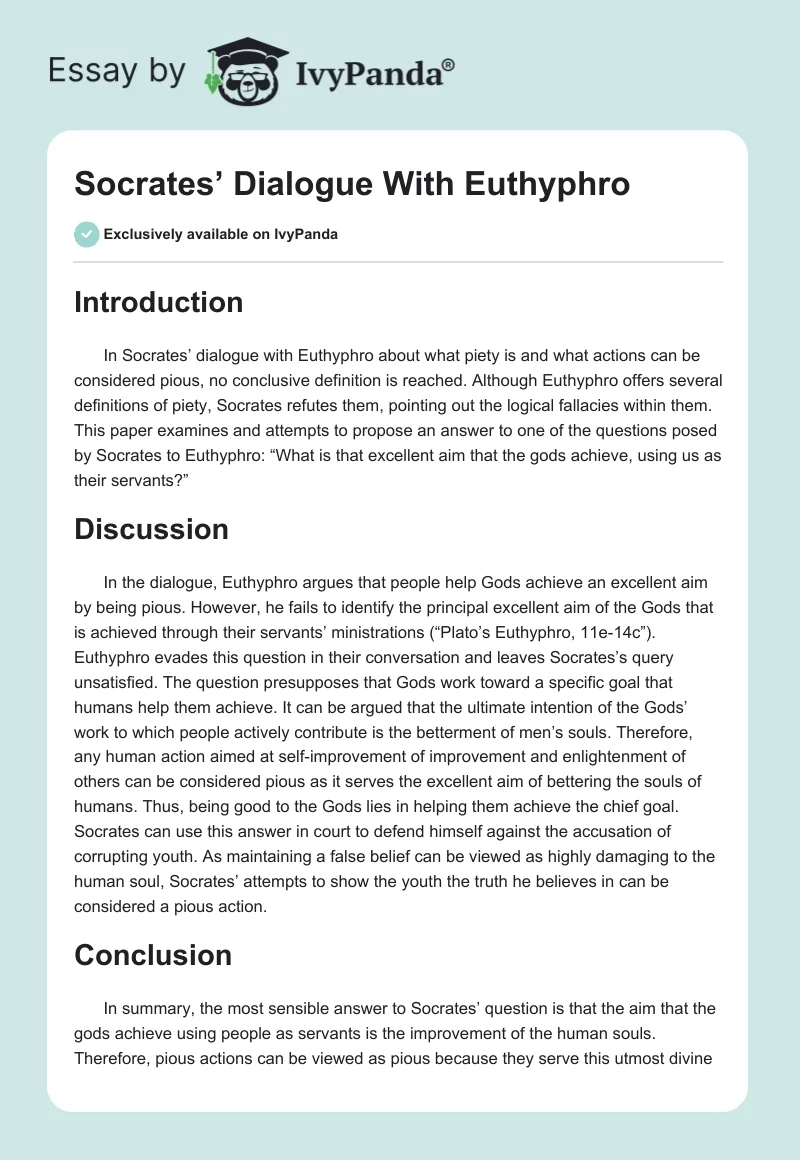 Socrates’ Dialogue With Euthyphro. Page 1