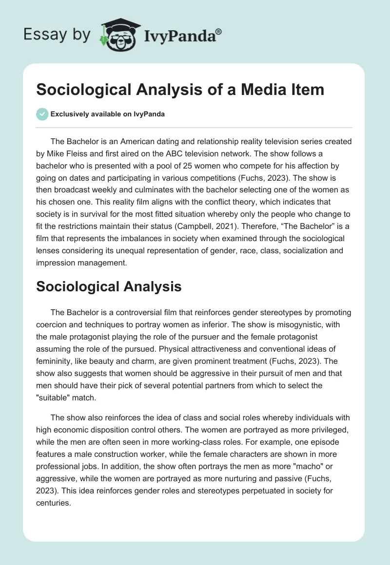 Sociological Media Analysis: “The Bachelor” and “One Day at a Time”. Page 1