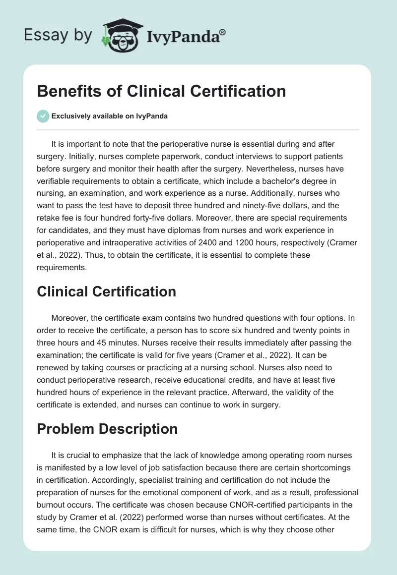 Benefits of Clinical Certification. Page 1
