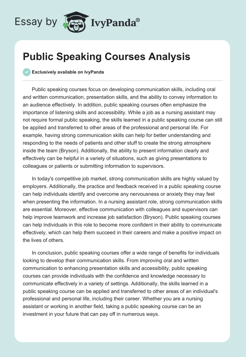 Public Speaking Courses Analysis. Page 1