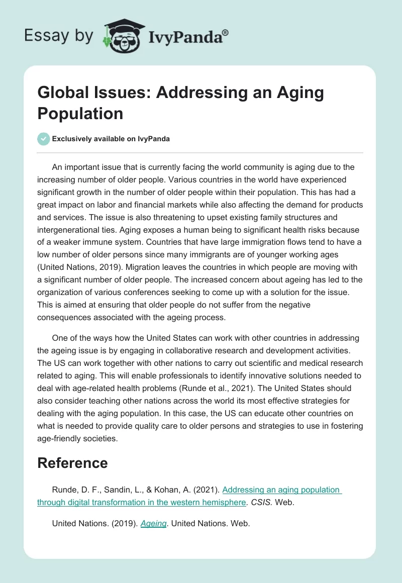 Global Issues: Addressing an Aging Population. Page 1