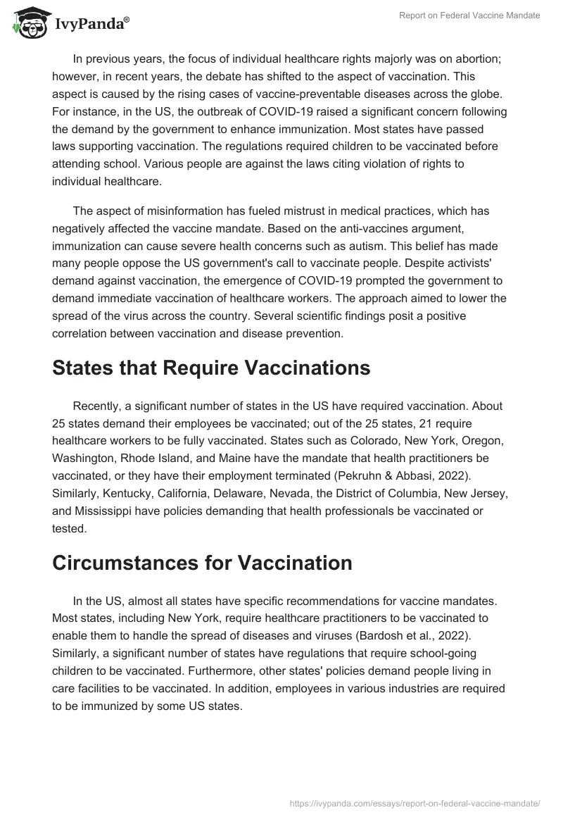 Report on Federal Vaccine Mandate. Page 2