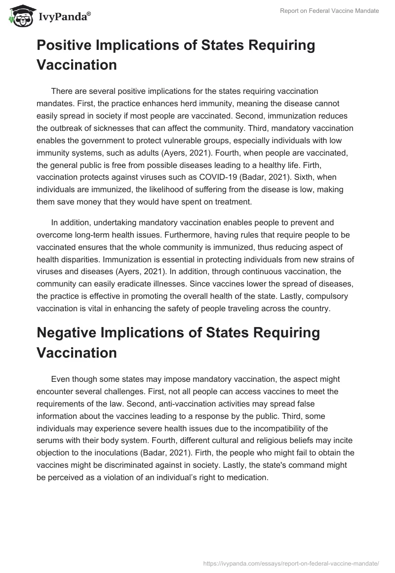 Report on Federal Vaccine Mandate. Page 3