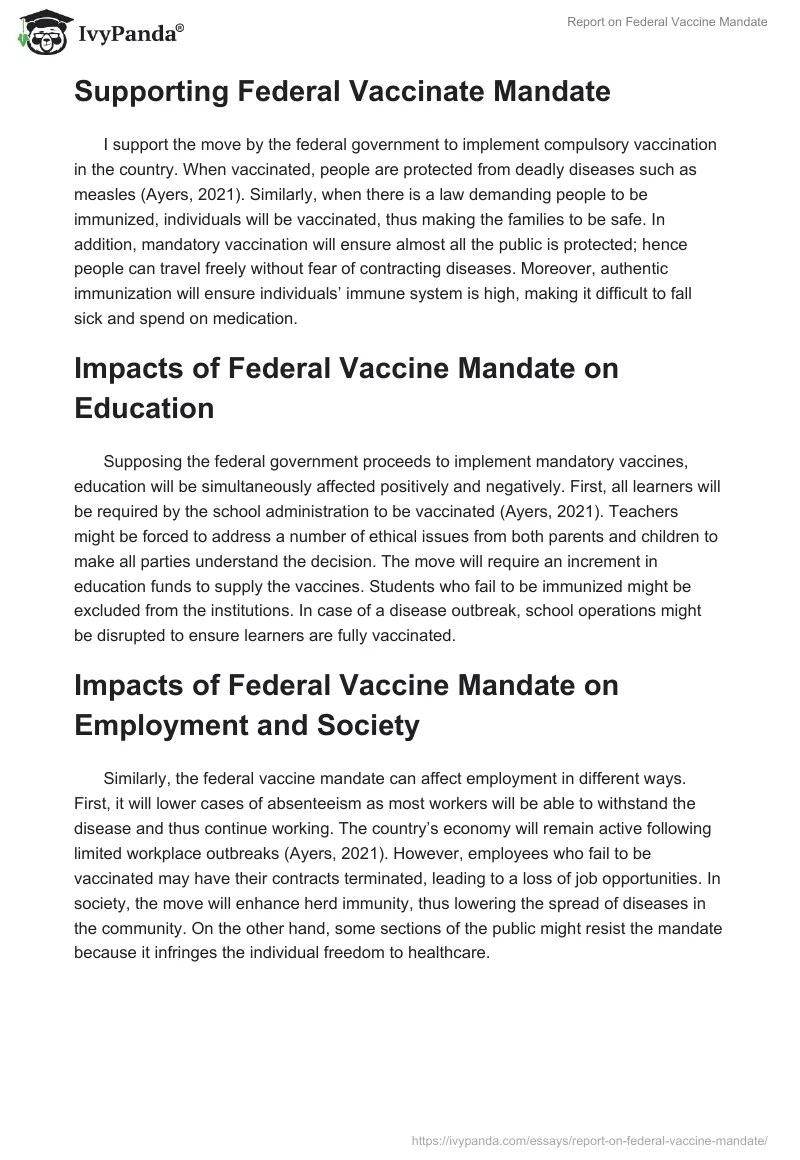 Report on Federal Vaccine Mandate. Page 4