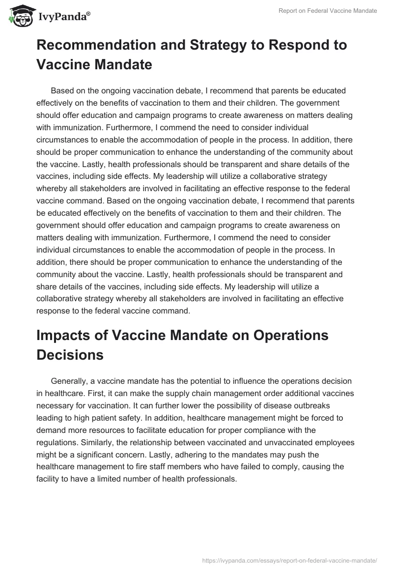 Report on Federal Vaccine Mandate. Page 5