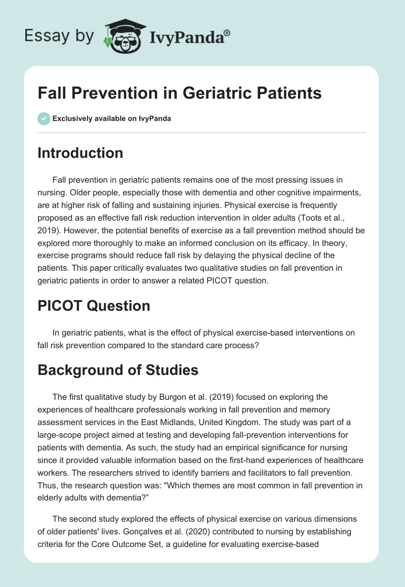 Fall Prevention in Geriatric Patients. Page 1