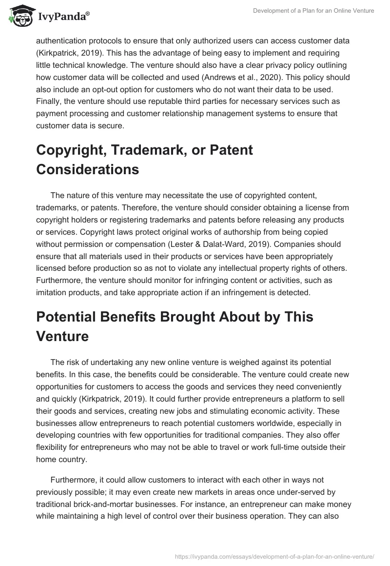 Development of a Plan for an Online Venture. Page 5