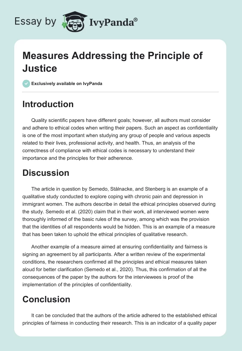 Measures Addressing the Principle of Justice. Page 1