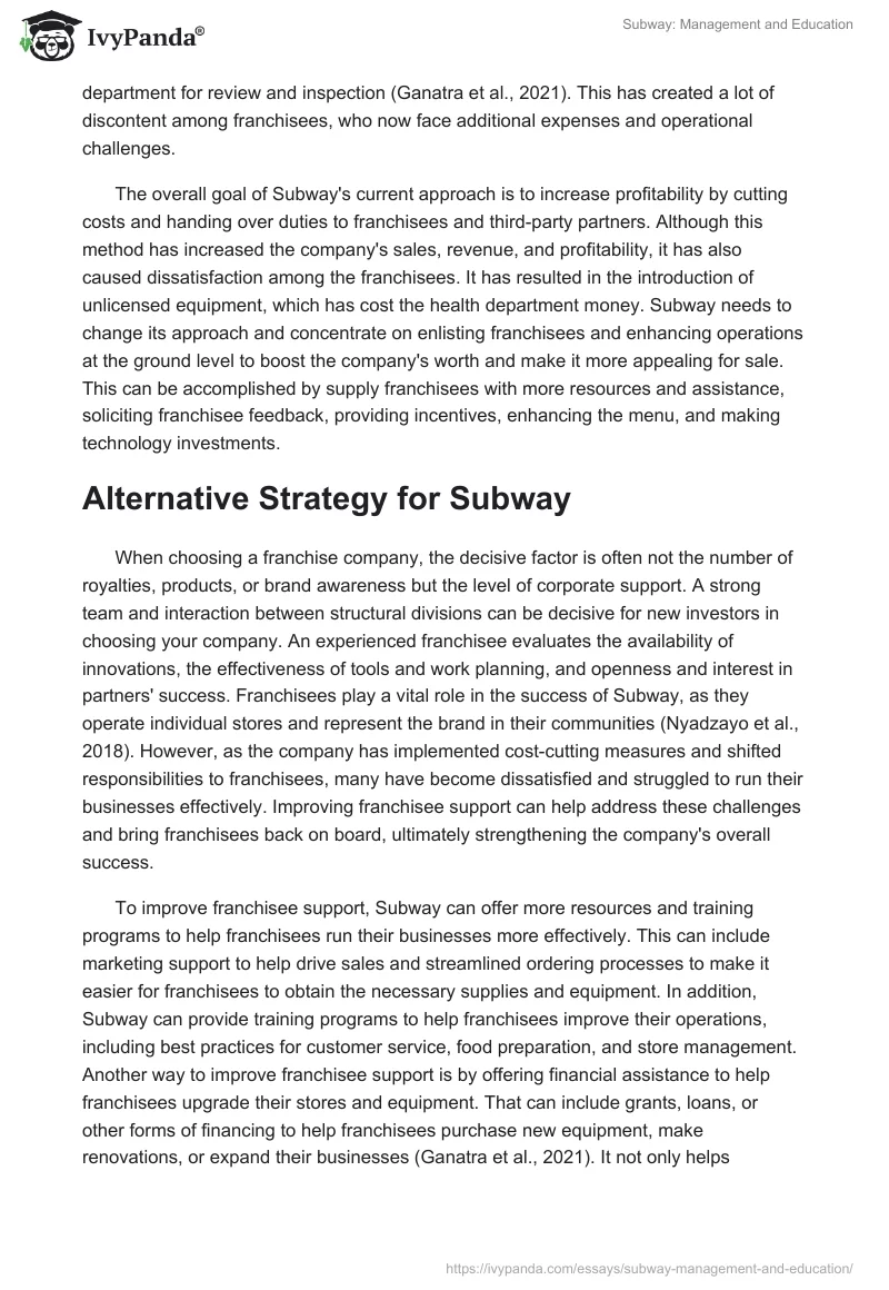 Subway: Management and Education. Page 2