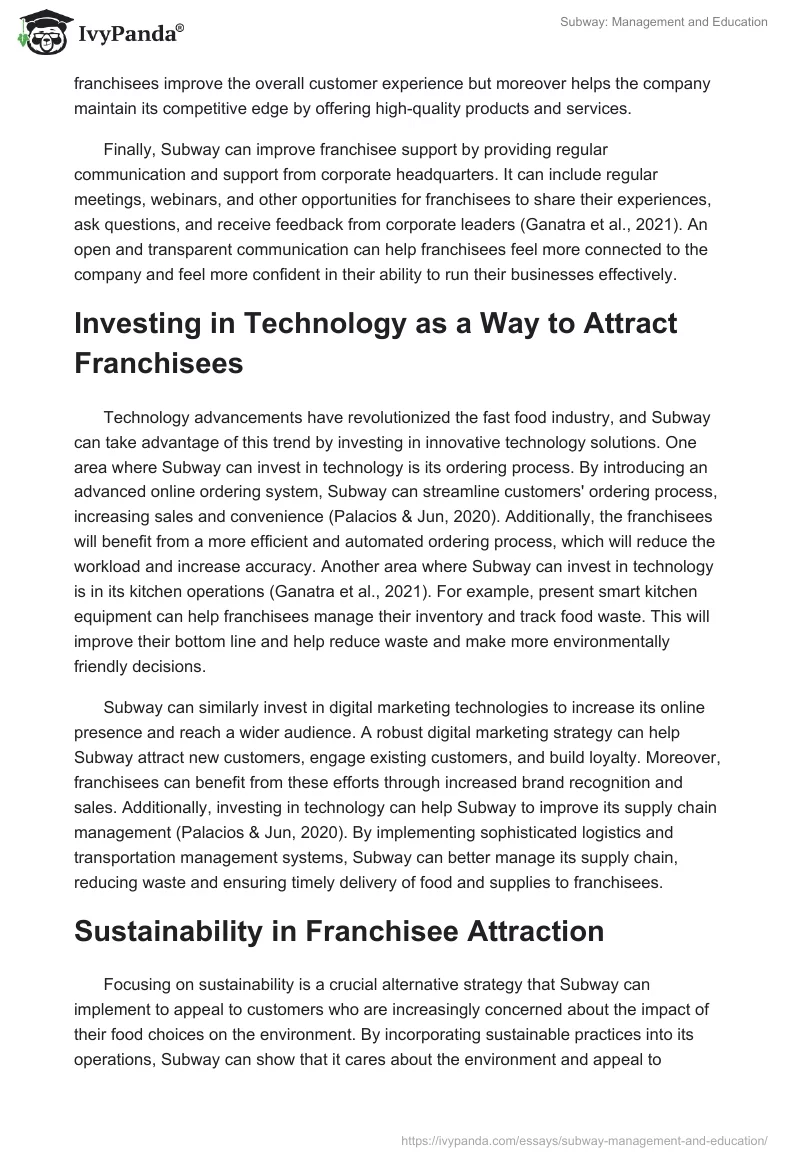 Subway: Management and Education. Page 3