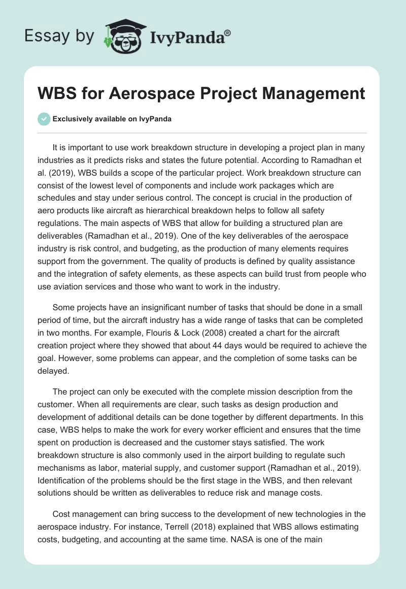 WBS for Aerospace Project Management. Page 1