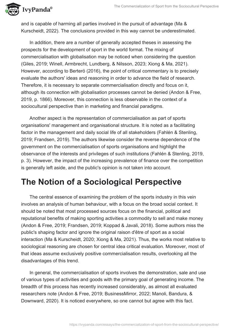 The Commercialization of Sport from the Sociocultural Perspective. Page 2