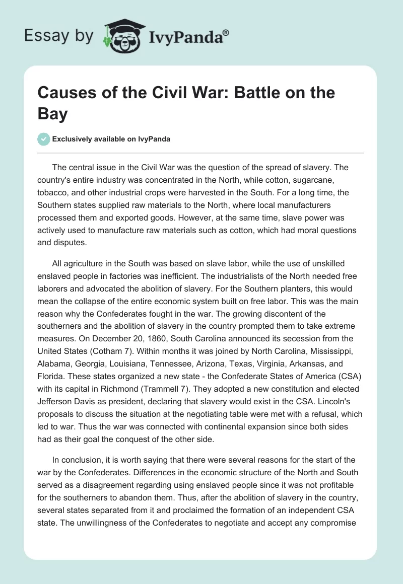 Causes of the Civil War: Battle on the Bay. Page 1