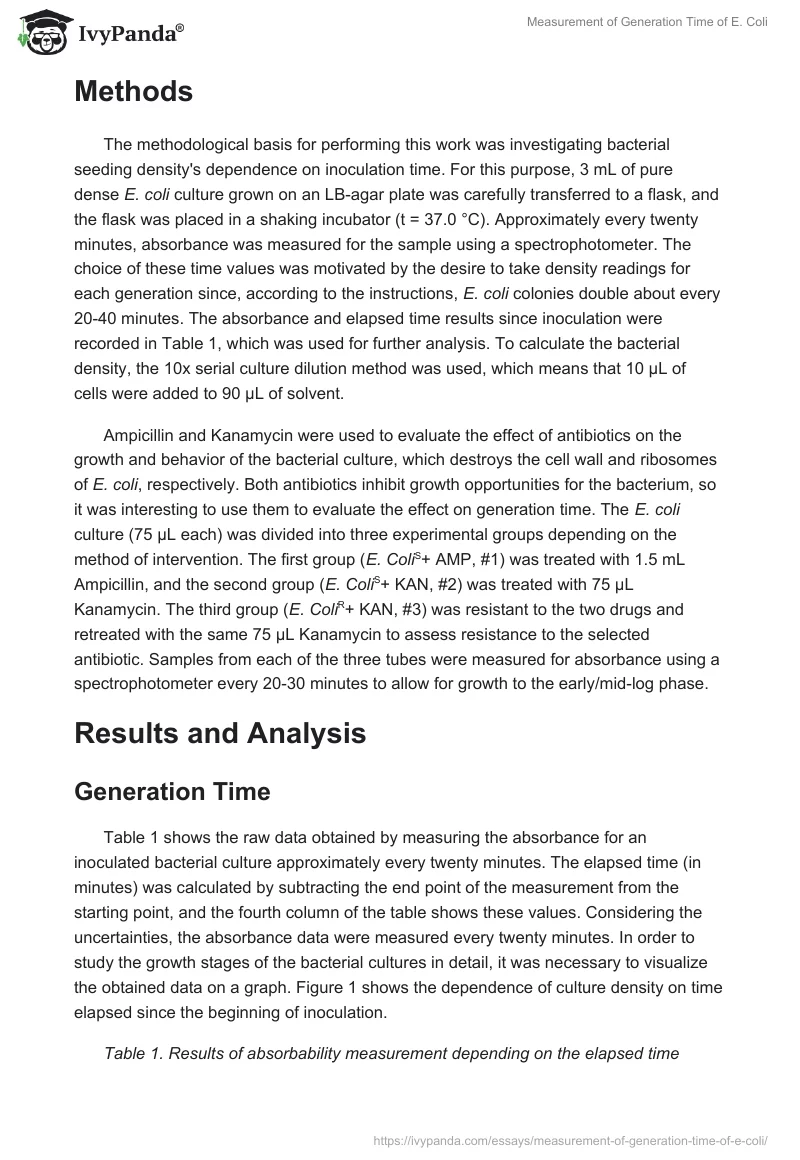 Measurement of Generation Time of E. Coli. Page 2