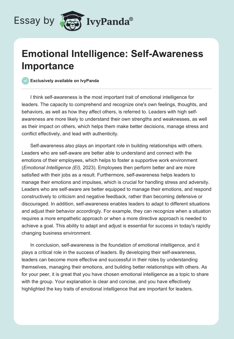 Emotional Intelligence: Self-Awareness Importance. Page 1