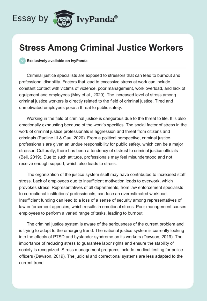 Stress Among Criminal Justice Workers. Page 1