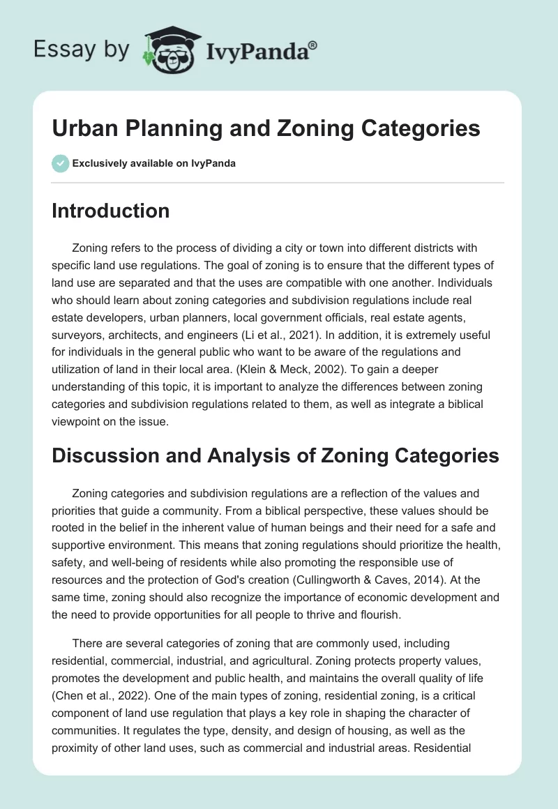 Urban Planning and Zoning Categories. Page 1