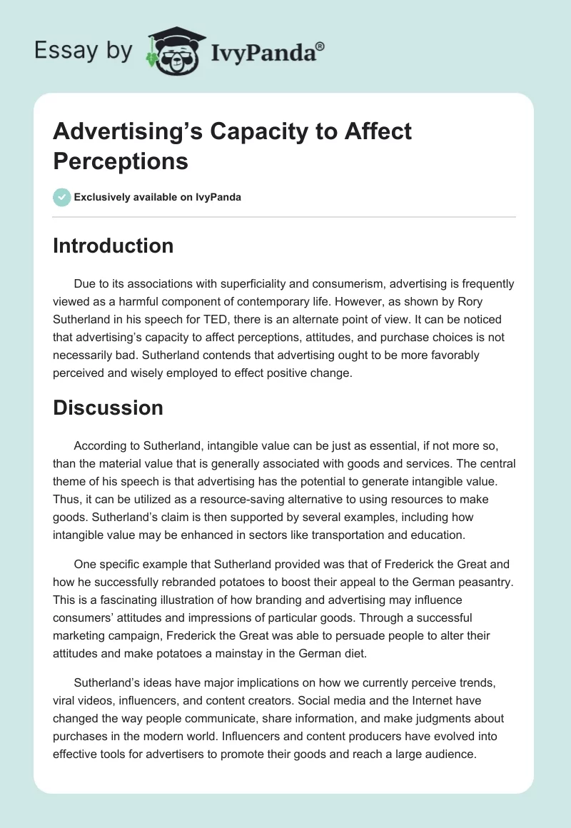 Advertising’s Capacity to Affect Perceptions. Page 1