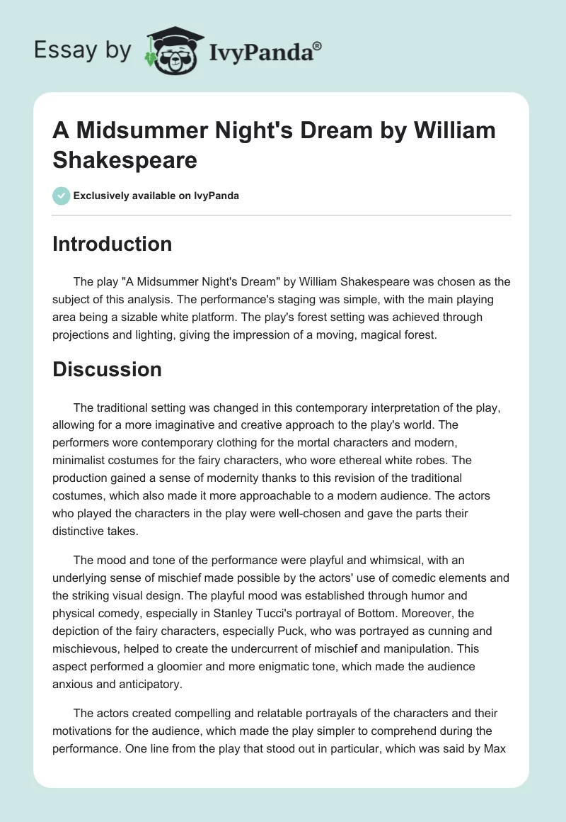 "A Midsummer Night's Dream" by William Shakespeare. Page 1