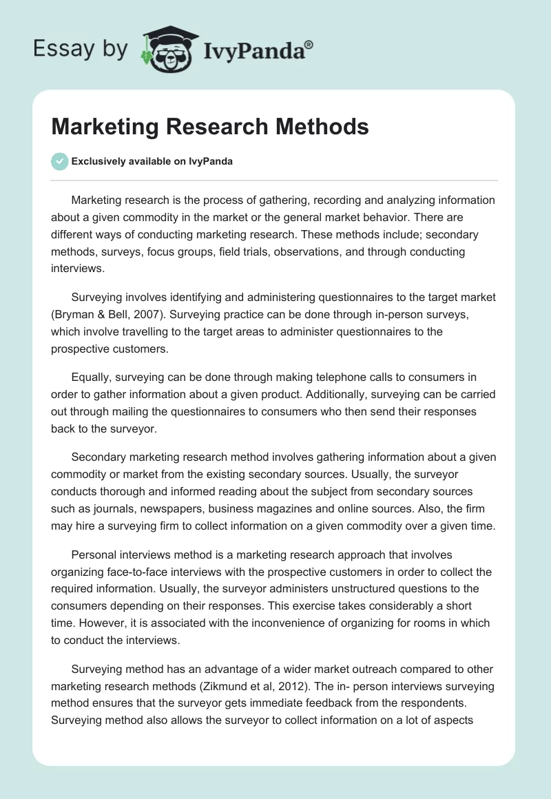Marketing Research Methods. Page 1