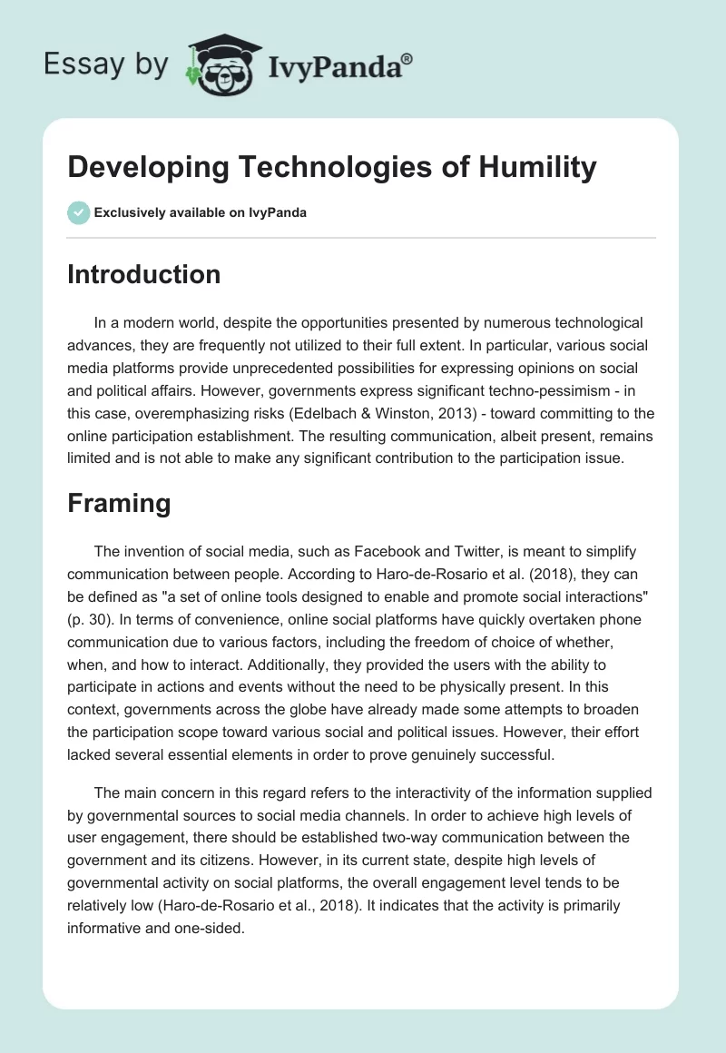 Developing Technologies of Humility. Page 1