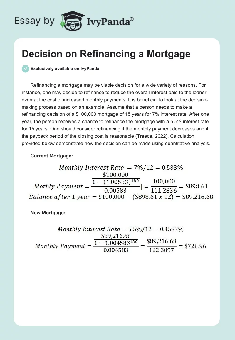 Decision on Refinancing a Mortgage. Page 1