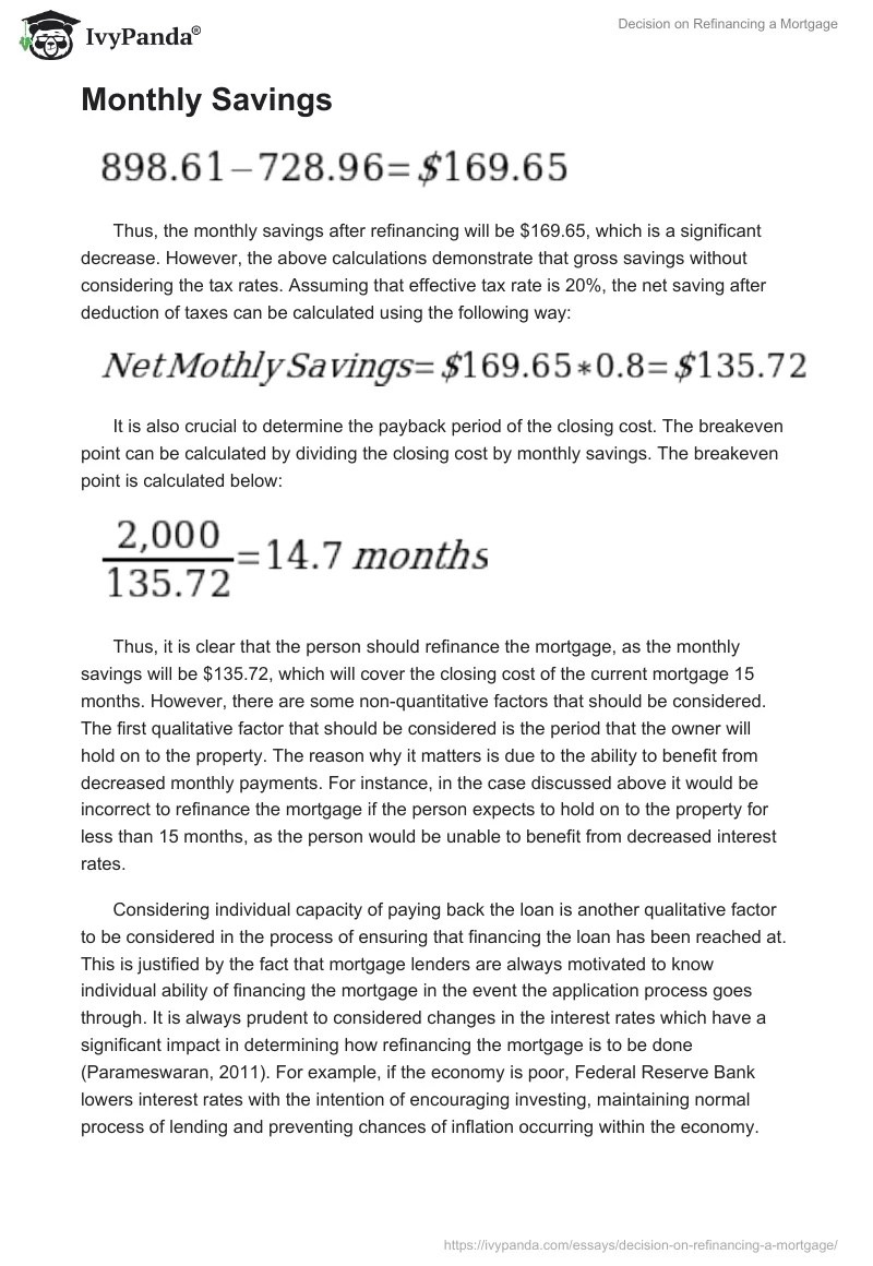 Decision on Refinancing a Mortgage. Page 2