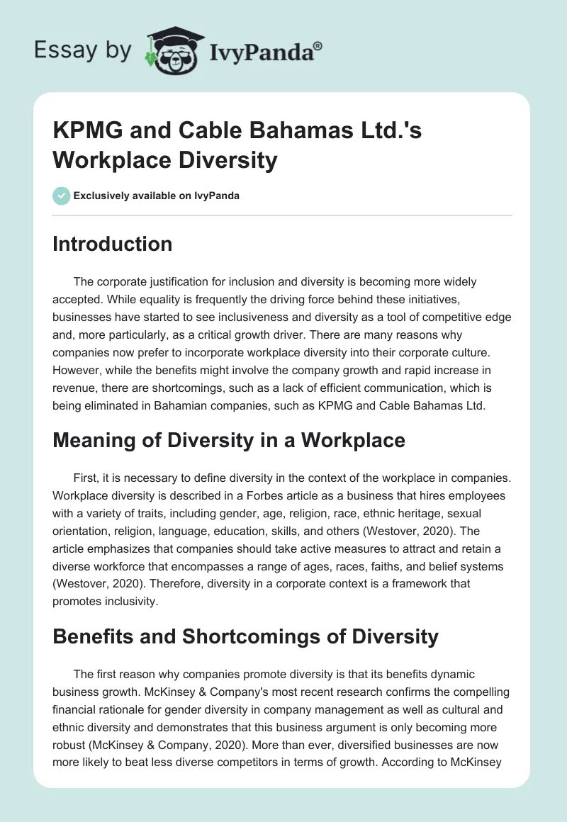 KPMG and Cable Bahamas Ltd.'s Workplace Diversity. Page 1