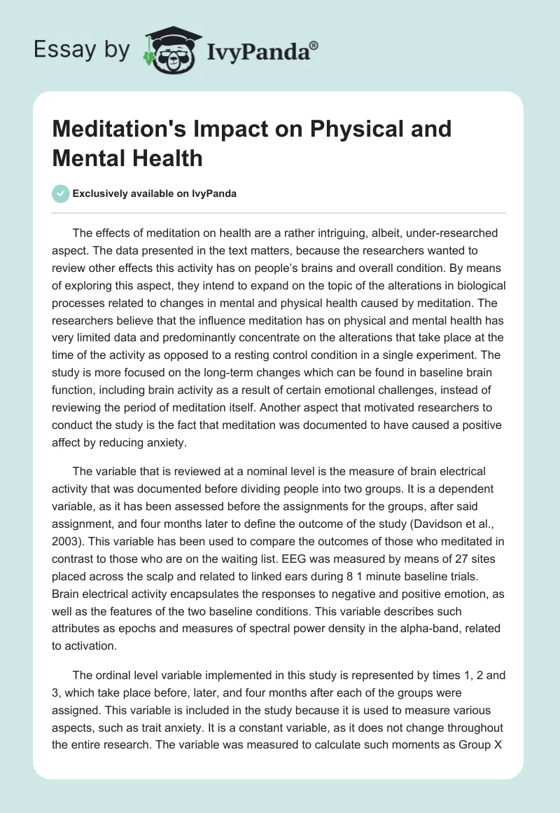 Meditation's Impact on Physical and Mental Health. Page 1
